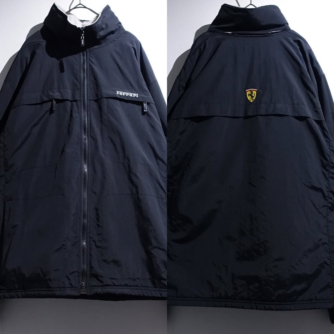 "Ferrari" Black Logo Design Nylon Fleece Jacket