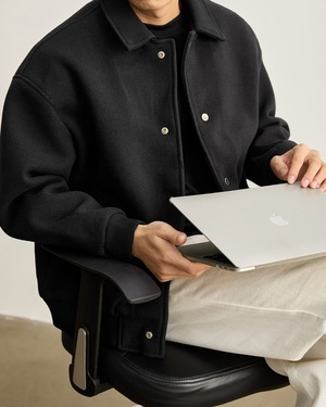 ボタンフロント ウール混スタジアムジャケット 2色 A0054