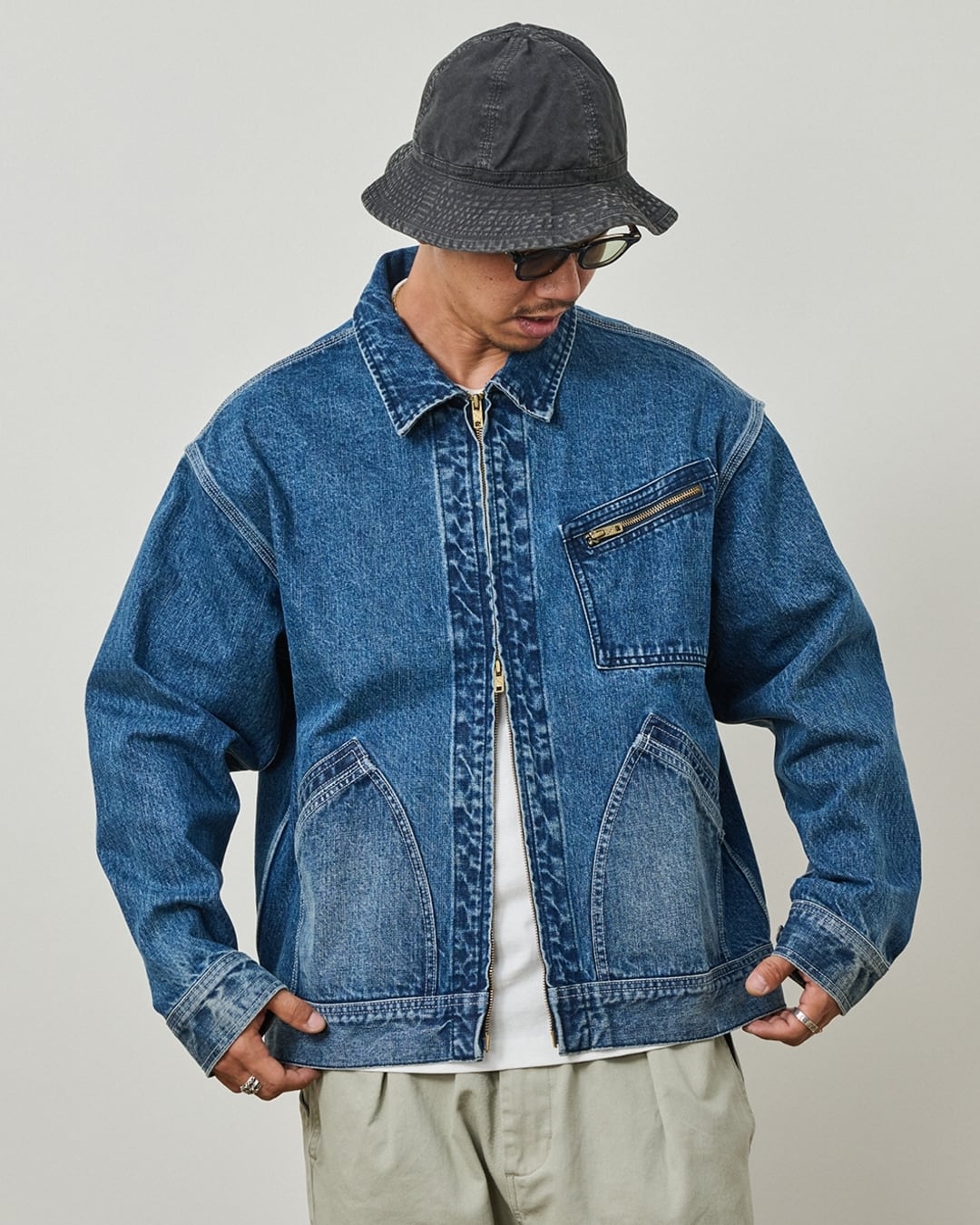 Zip-up Drop Shoulder Denim Jacket x00854 | XPOSE