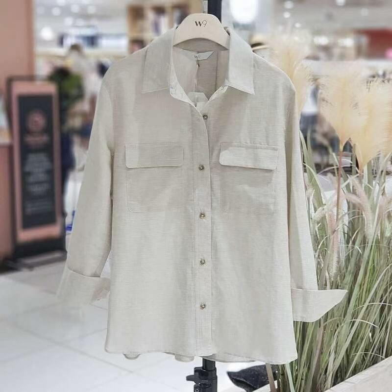 ポケット付き　リネンブレンドレギュラーシャツ　ASF212010-1057