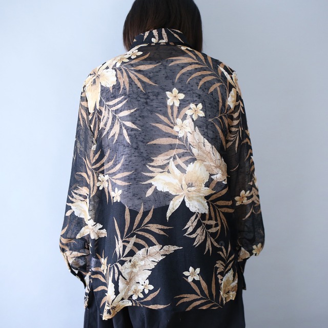 flower and reef  pattern mode see-through shirt