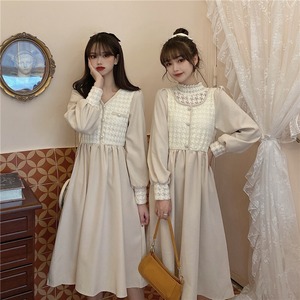 【韓国通販 dgo】middle-length elegant one-piece dress 2types 2colors（A0840）