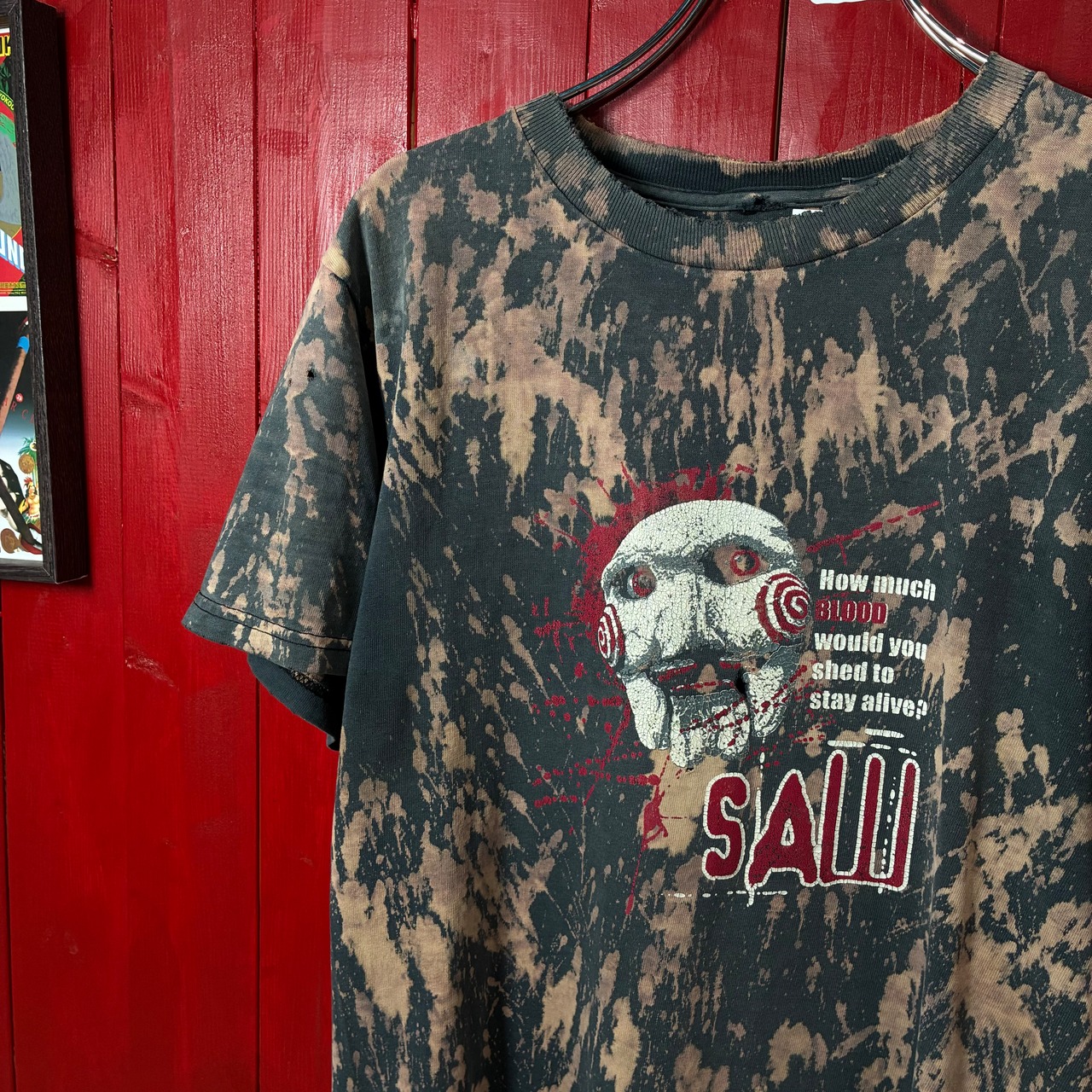 SAW ジグソウ　ホラーTシャツ　ブリーチ加工　S相当