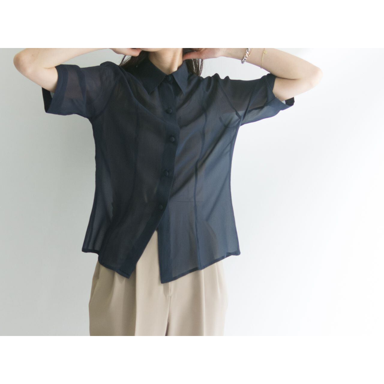 【Made in Italy】H/S chiffon blouse（イタリア製 半袖シフォンブラウス シャツ）4d