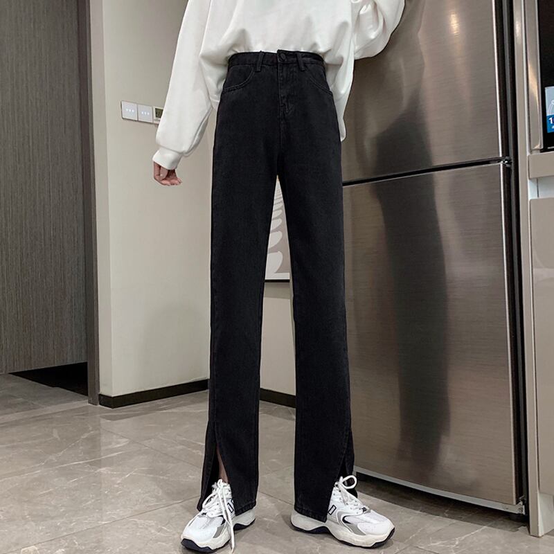 スプリングオータムブラックパンツ ジーンズ ハイウェスト薄手 ストリート 春物 秋物 スーパーモール1987479192