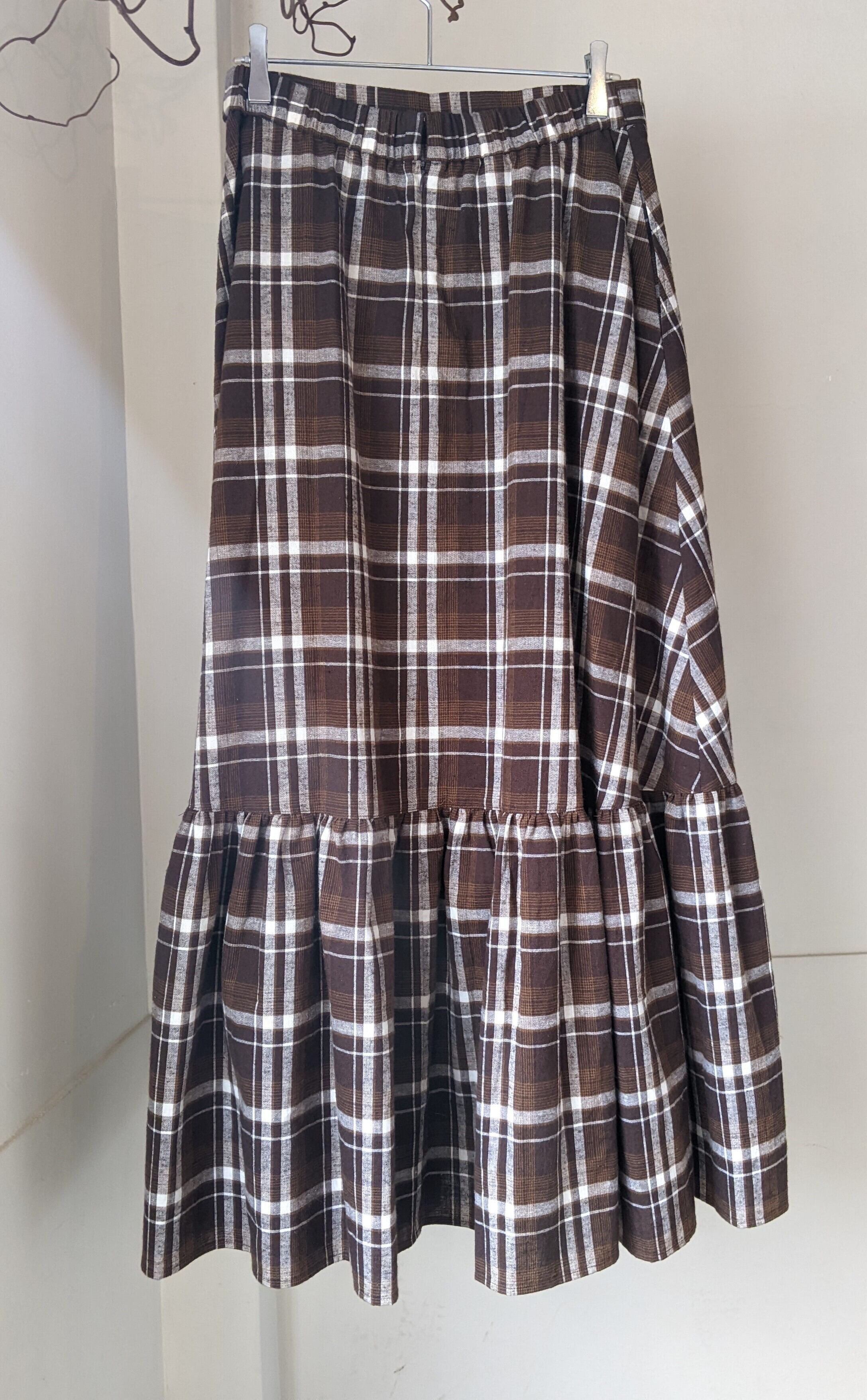 ［ habille ］アビエ / Cotton Linen Check Maxi Skirt / Brown Check