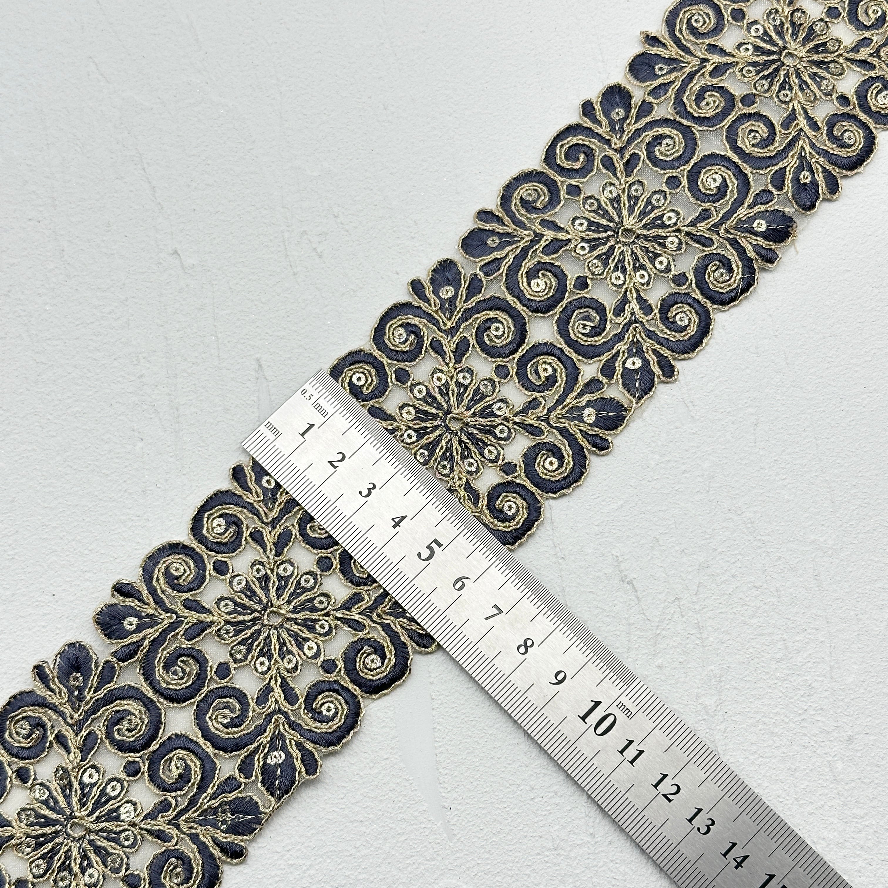 ロイヤルガーデン [ダークブルー］インド刺繍リボン 1332 | インド刺繍