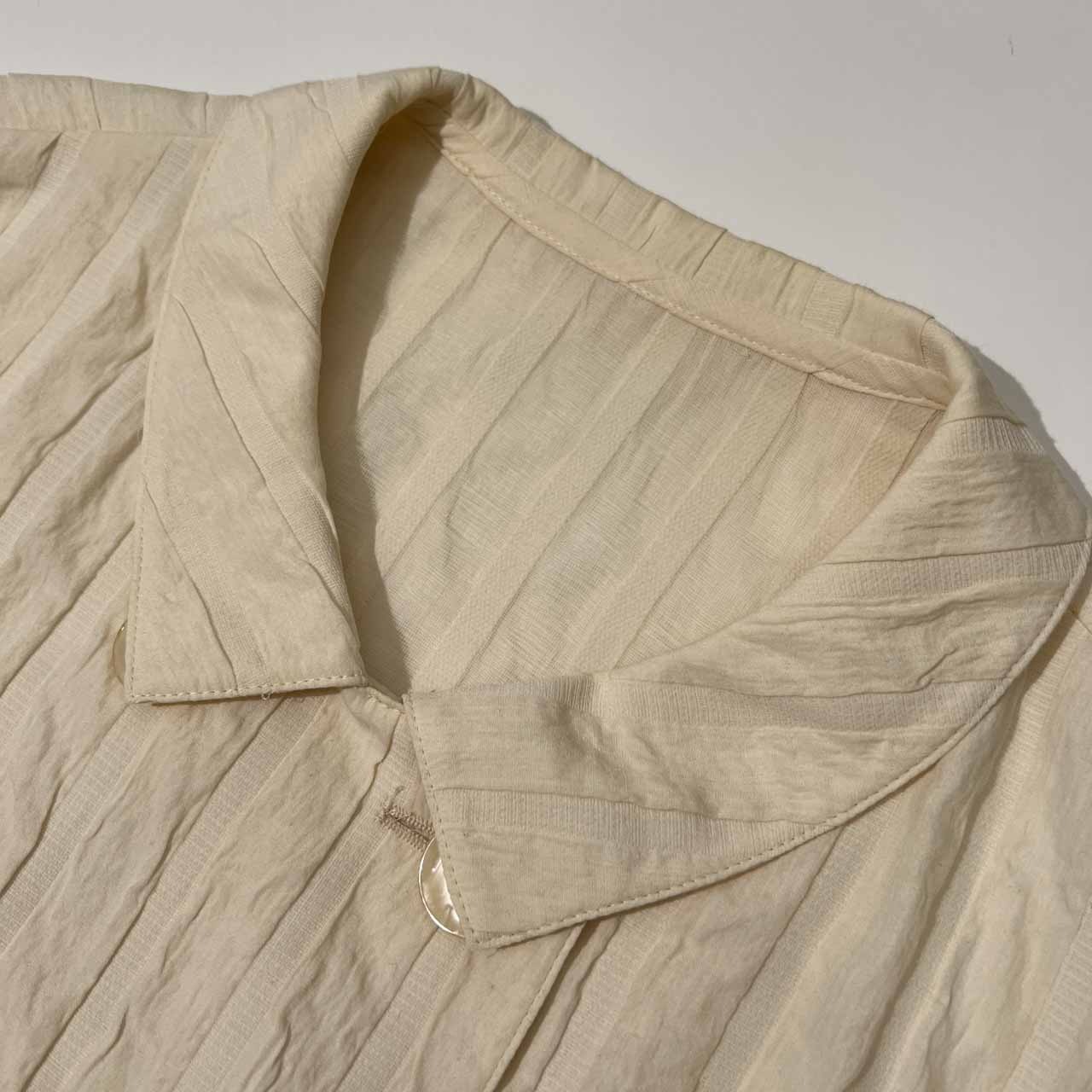 Pierre Cardin ピエールカルダン 立体ストライプ 半袖 ダブル ジャケット サイズ 11 /ライトベージュ/レディース/日本製