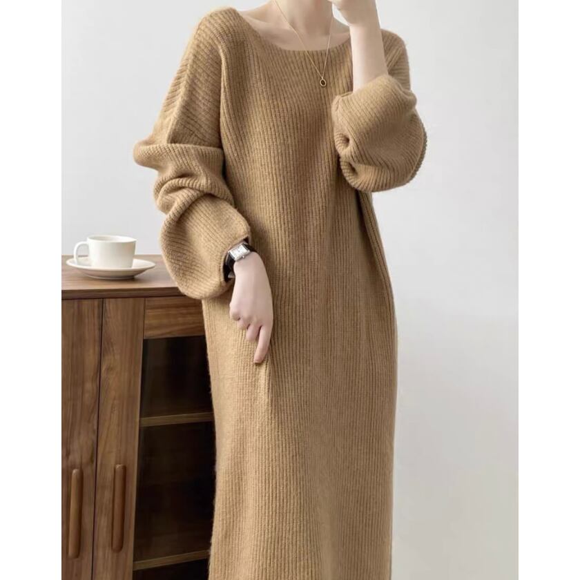 loose rib knit long one-piece m0096