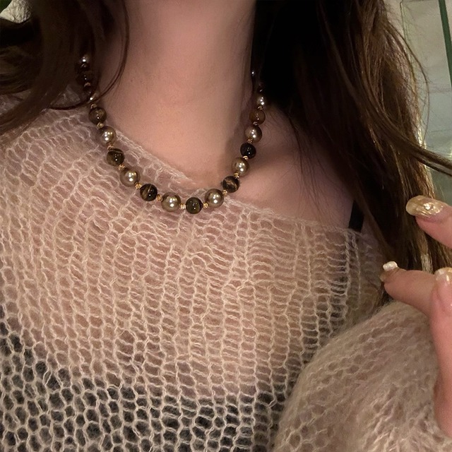 Somedayif虎目石パールのレトロネックレス