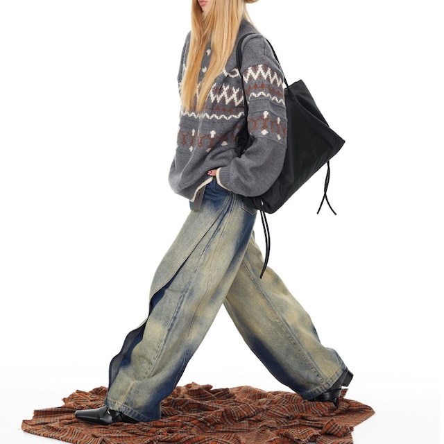 ネイティブパターンヘンリーネックニット R01235