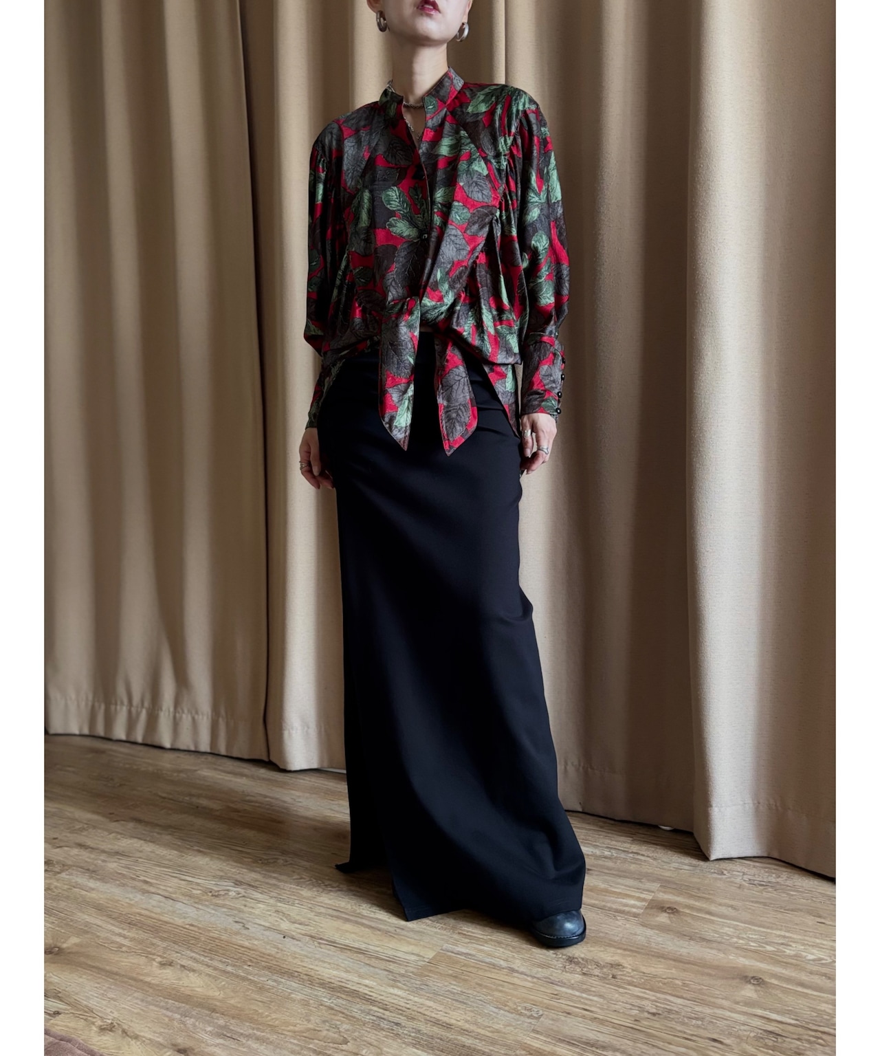 leaf pattern dolman sleeve shirt-4885-9