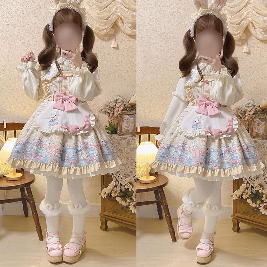 ゆめかわ ジャンパースカート エプロン付き メイド服 ゆるかわ
