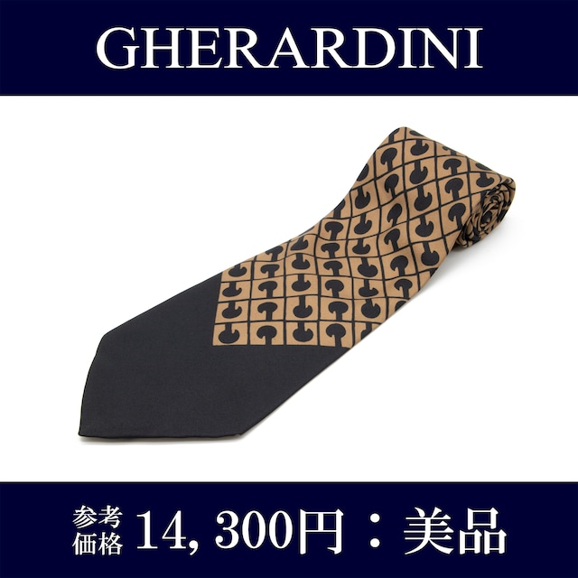 【本物・送料無料・美品】ゲラルディーニ・ネクタイ(シルク・人気・綺麗・Gマーク・モノグラム・ブラック・カジュアル・N019)