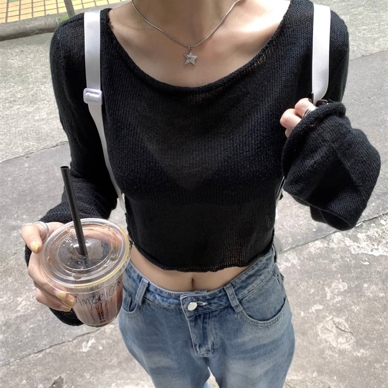 クロップド丈シアーニットトップス_LN02801