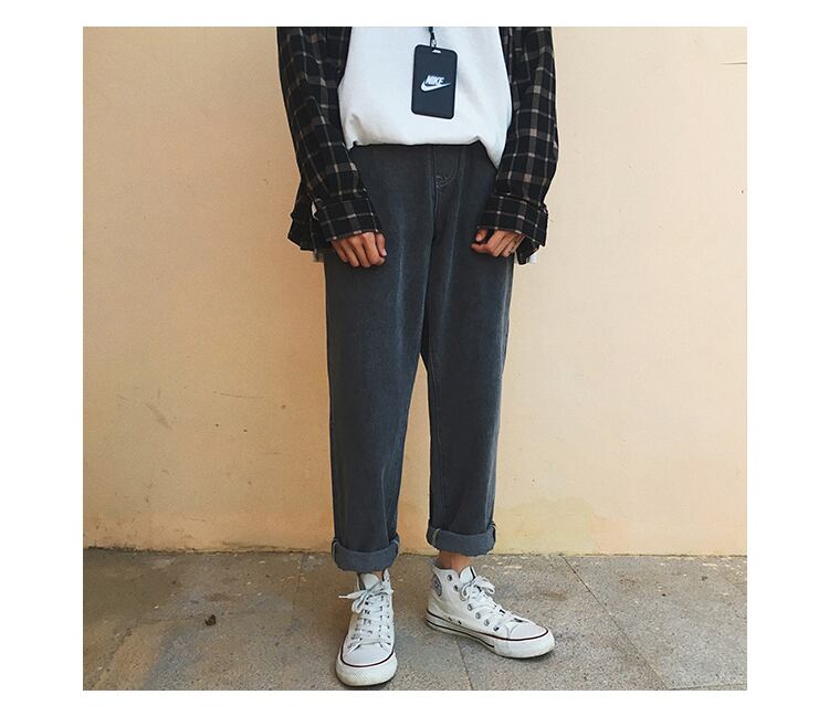 全2色 デニム パンツ ストレート カジュアル サイドライン