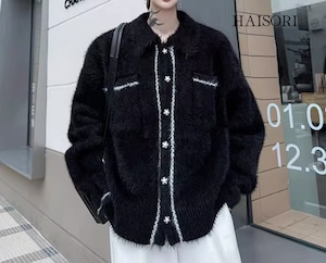 (NEW) Shaggy Knit Piped Shirt Jacket