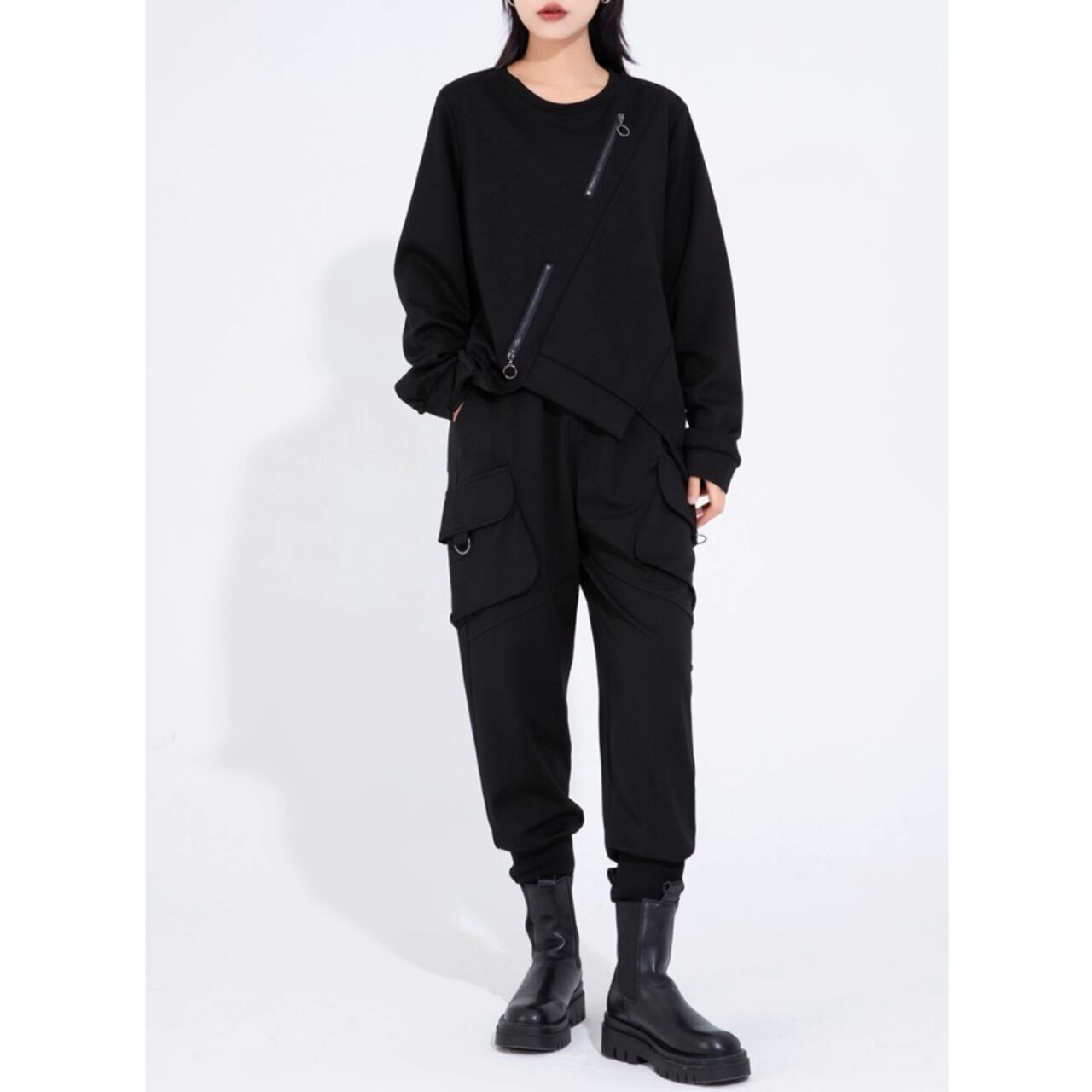 Zipper Design Long Sleeve Cropped Sweat 00264