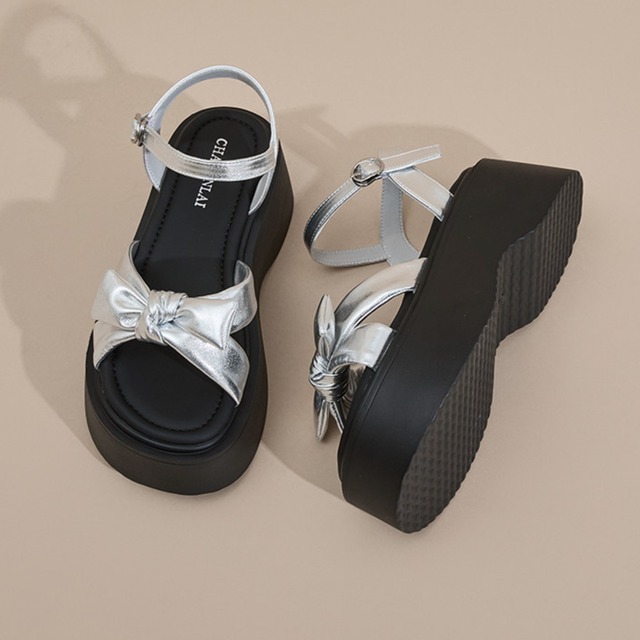 ribbon motif platform thick sole sandals m0183