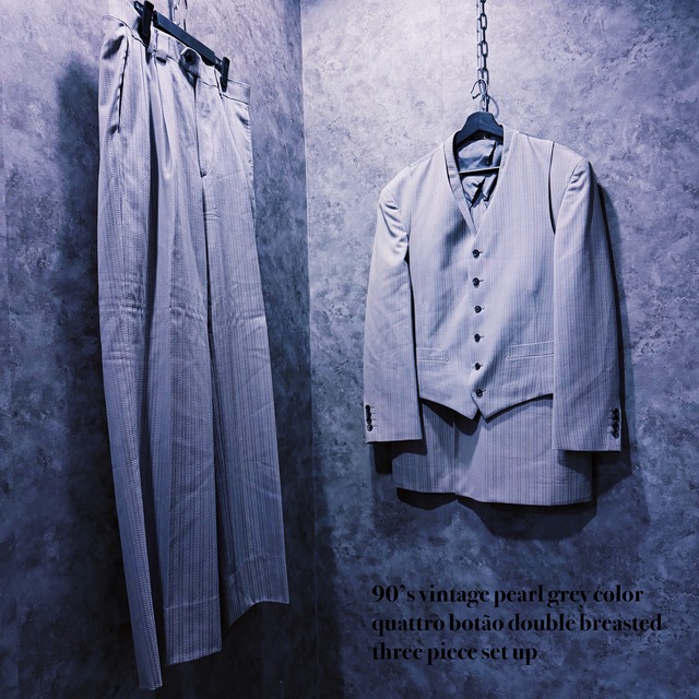 【doppio】90’s vintage pearl grey color quattro botão double breasted three piece set up
