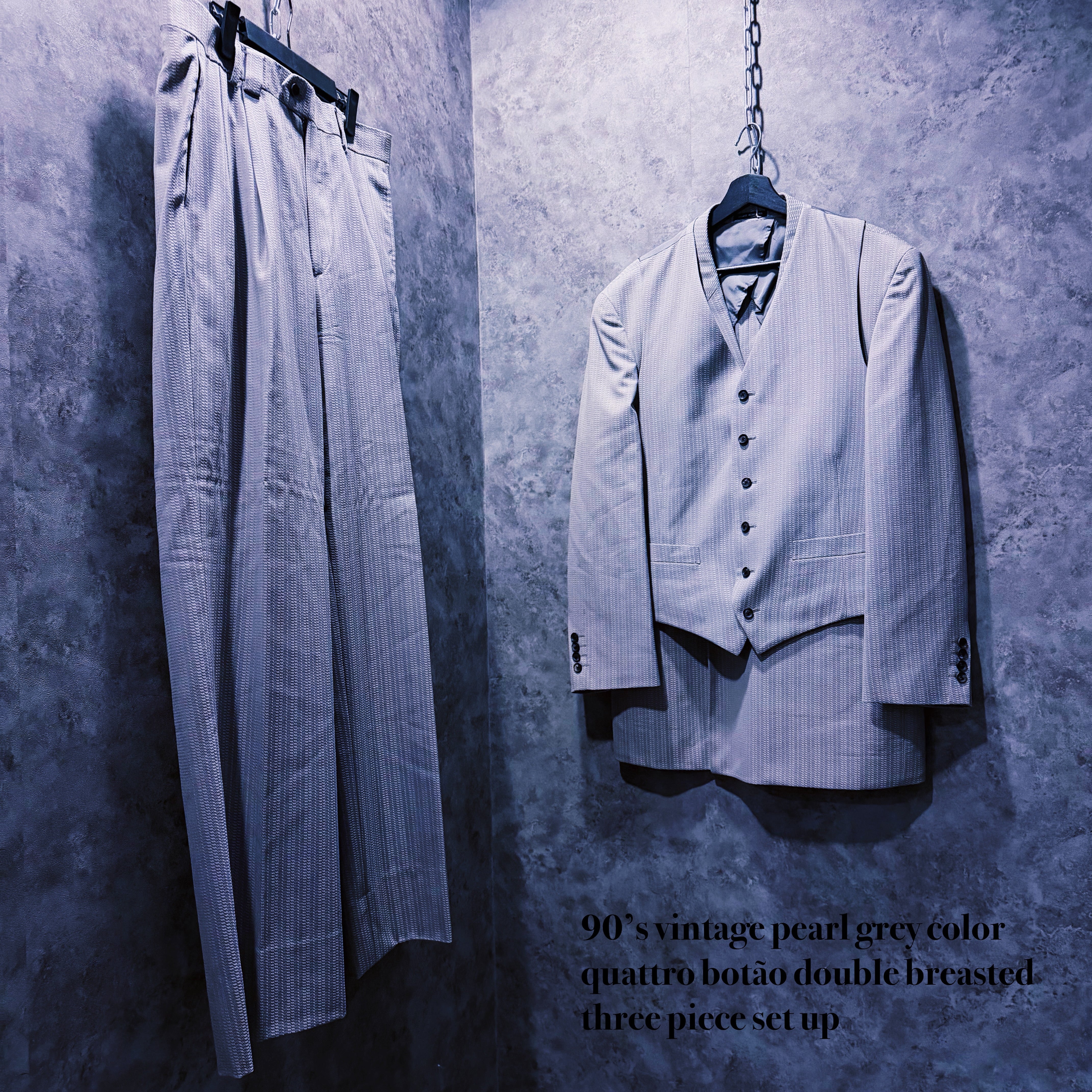 【doppio】90’s vintage pearl grey color quattro botão double breasted three piece set up