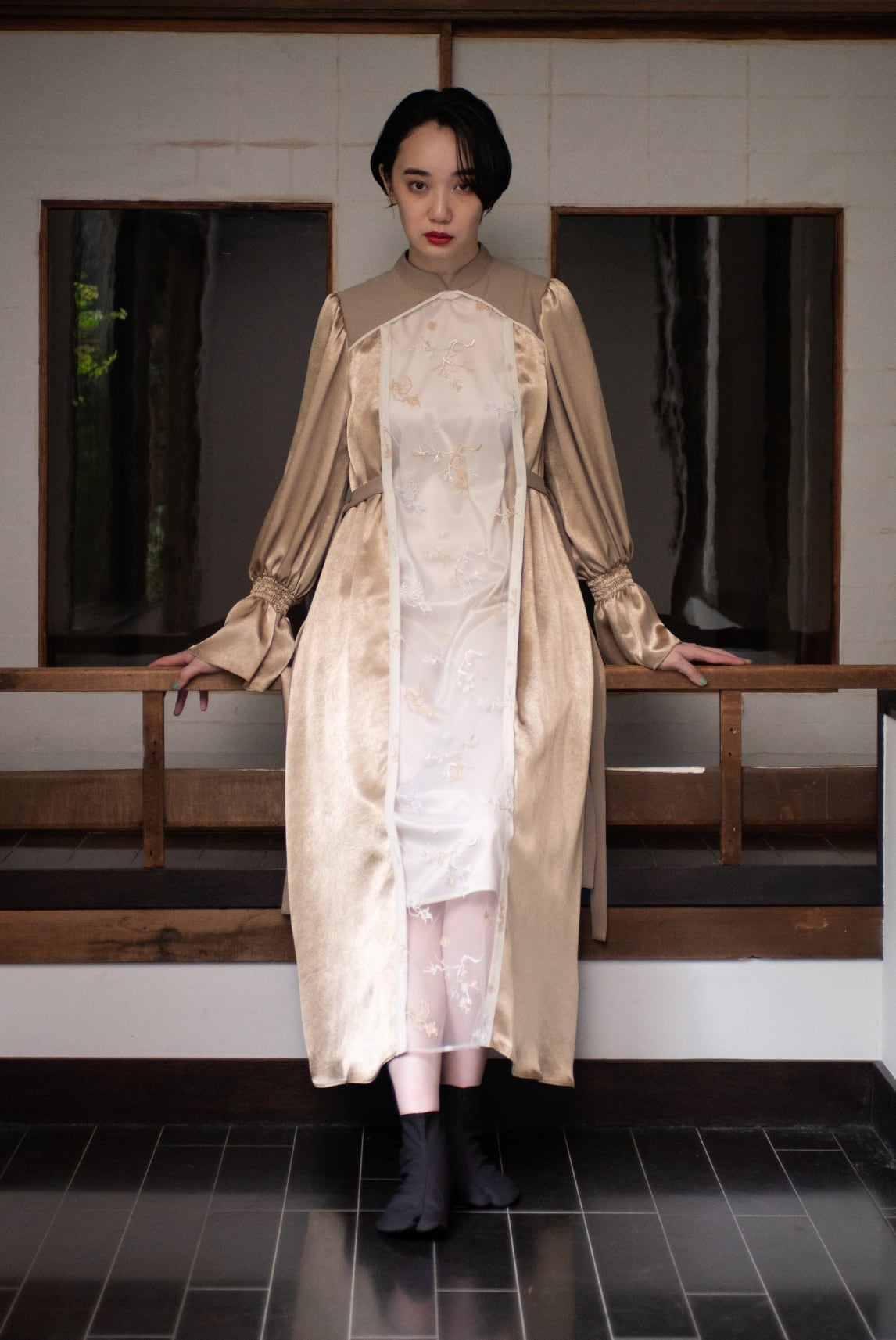 Traditional Pattern Embroidery Dress BEIGE