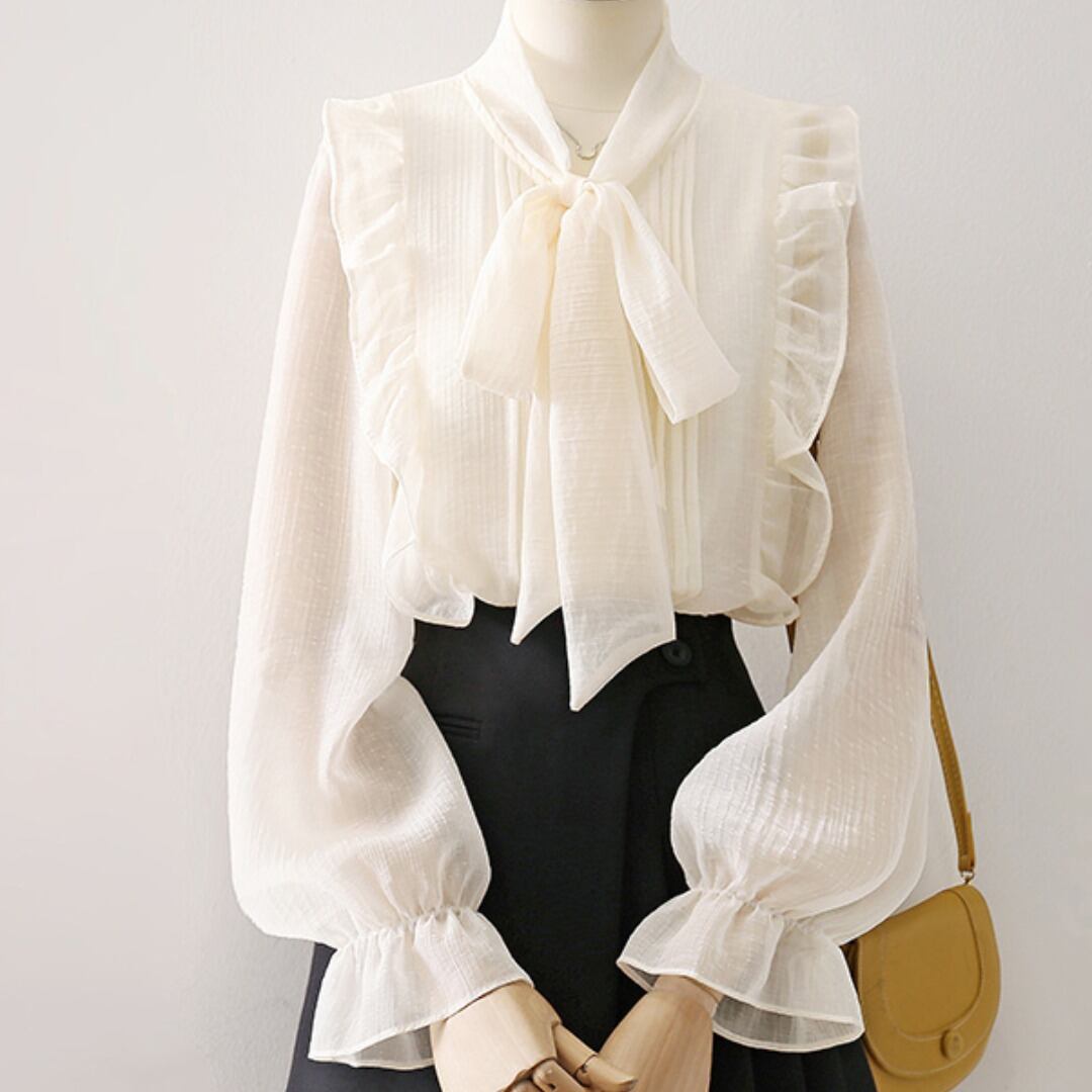 パフスリーブボウタイブラウス A0268