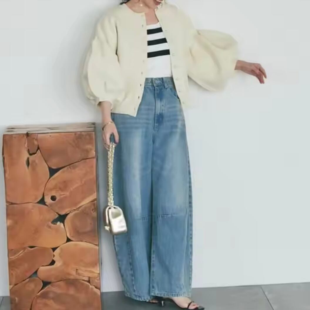 lantern sleeve knit cardigan