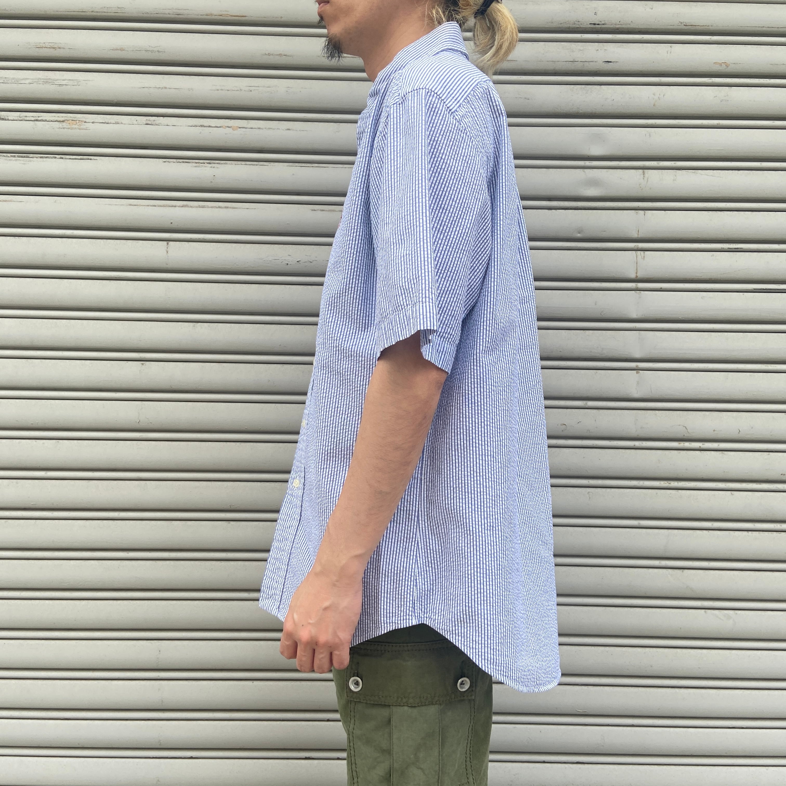 90s Ralph Lauren シアサッカー地半袖ストライプシャツ L | 古着屋 Uan