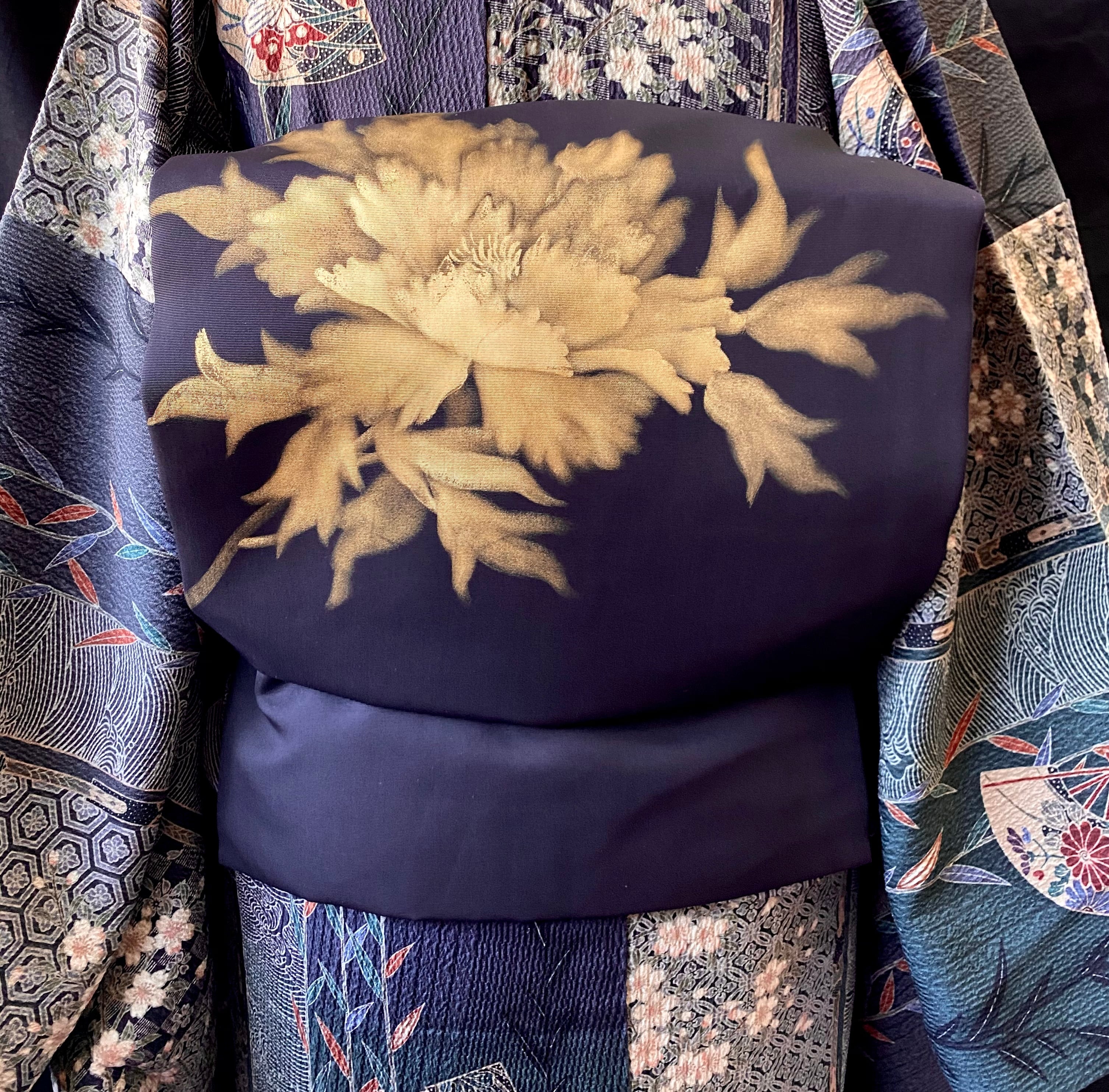 黒の牡丹の名古屋帯〉金彩 妖艶 個性的 黒の帯 SALE 送料無料 | 和小物