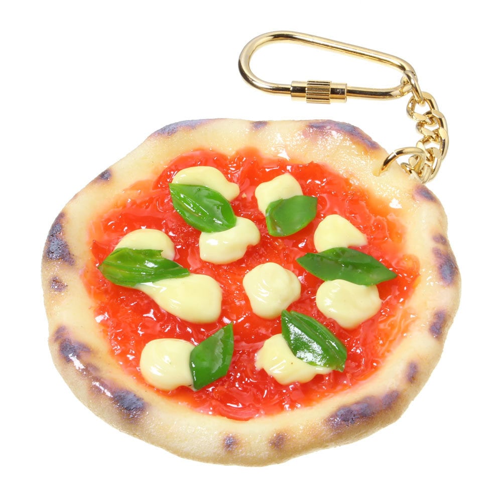 食品サンプル　食べかけハンバーガー＆キーリング　マルゲリータピザのセット、新品！ 0249]食品サンプル屋さんのキーホルダー（ピザマルゲリータ