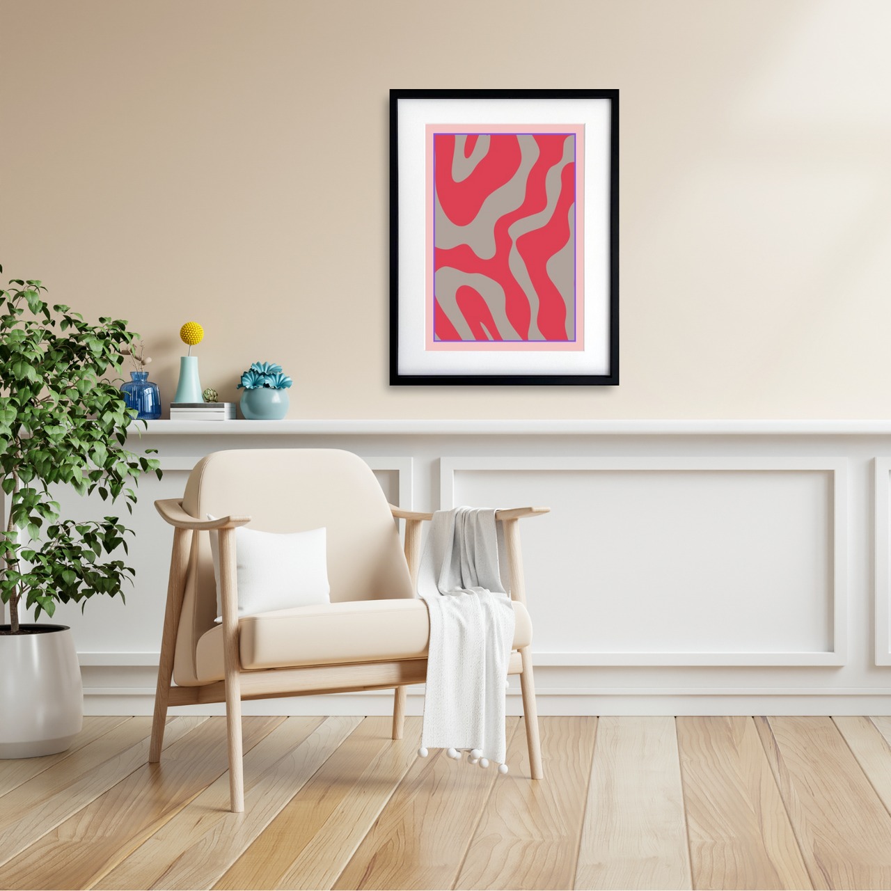 静寂の流れ ?｜柔らかな曲線が響くモノトーン抽象アートポスター｜北欧モダンに調和するミニマルデザイン｜A4ポスター