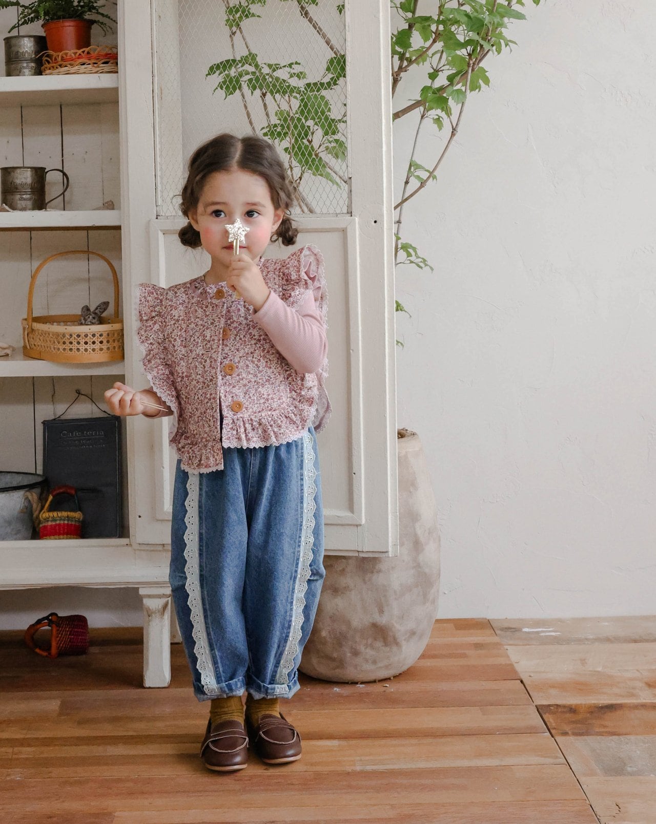 即納◆100-120 サイドレース デニムパンツ-FLO