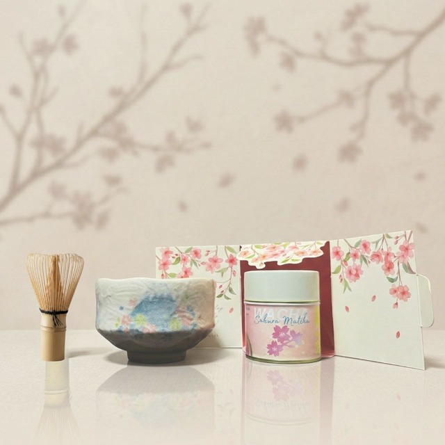 Matcha Starter Set – Mount Fuji Sakura Matcha Bowl (Mino Ware Japan) + Mini Whisk & Cherry Blossom Sakura Matcha | Japanese Tea Ceremony Matcha Ritual Gift | WACHA