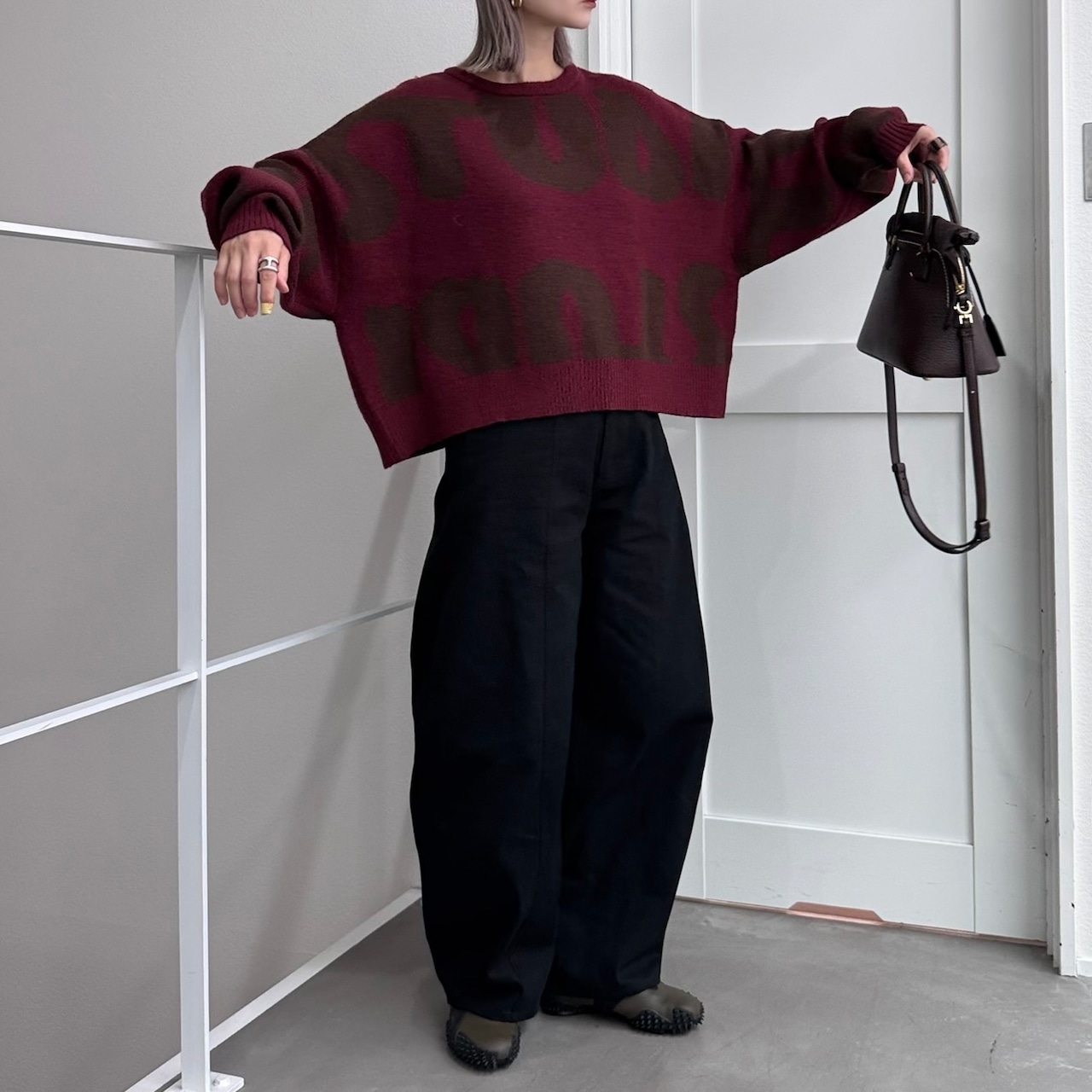 フルロゴWフェイスニットPO/バーガンディ