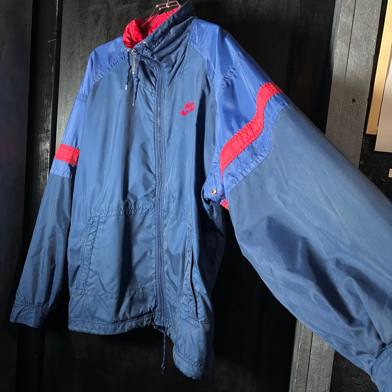 90s NIKE ナイロンジャケット　企業ロゴ　ナイキ　ネイビー