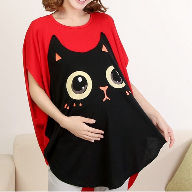 面白い産科シャツファッション妊娠中の女性の Tシャツかわいい猫綿 100% 妊婦服妊娠服トップス