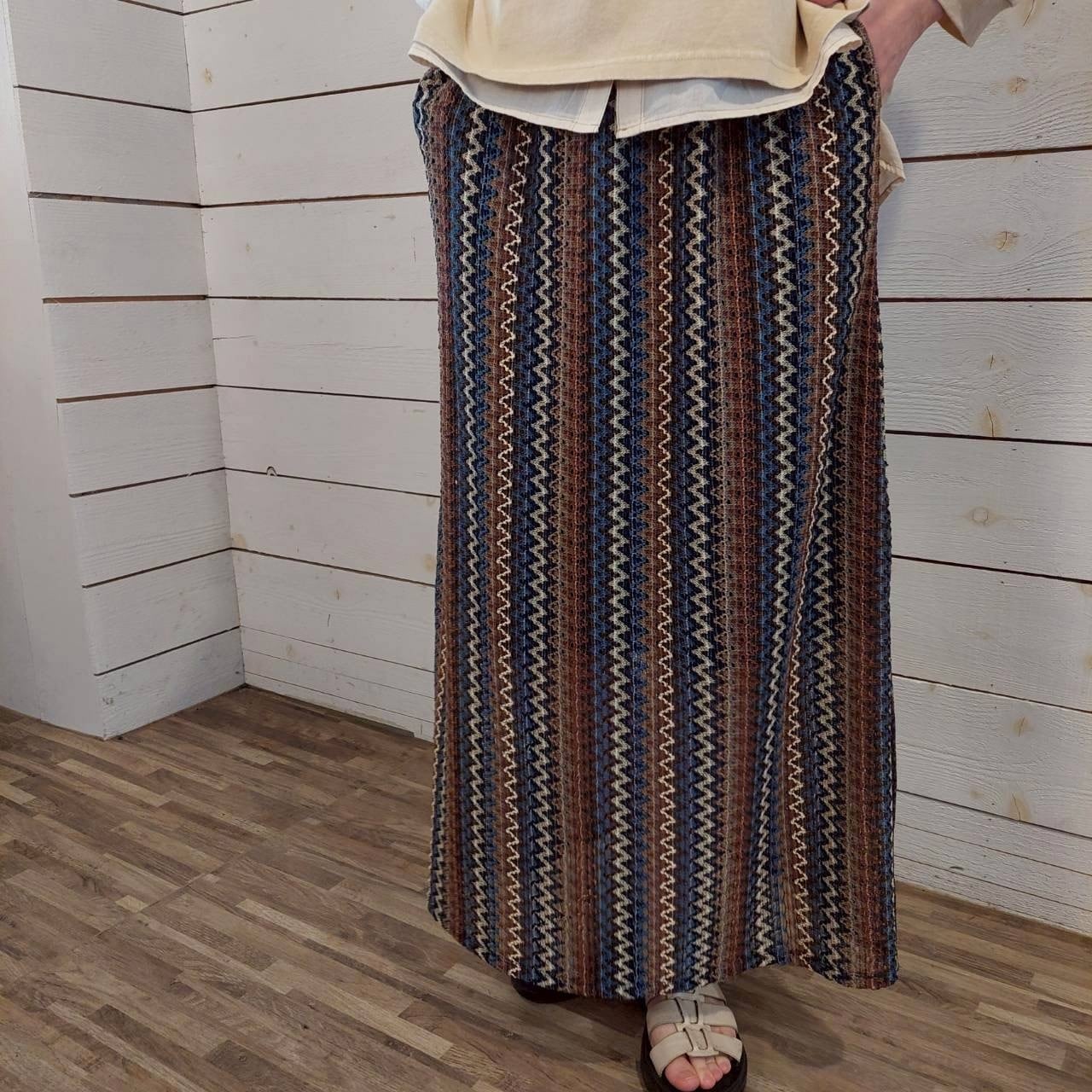 『People's』2753  シェブロン柄ニットソーナロースカート　ウエストゴム