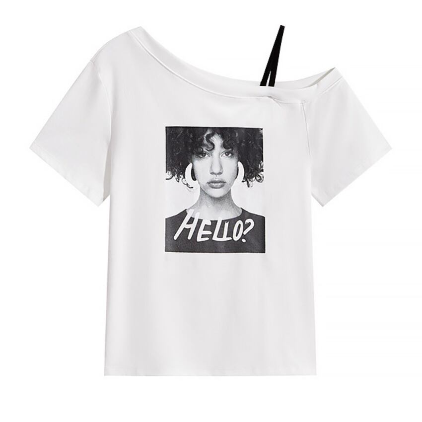 off-shoulder graphic print t-shirt L0541