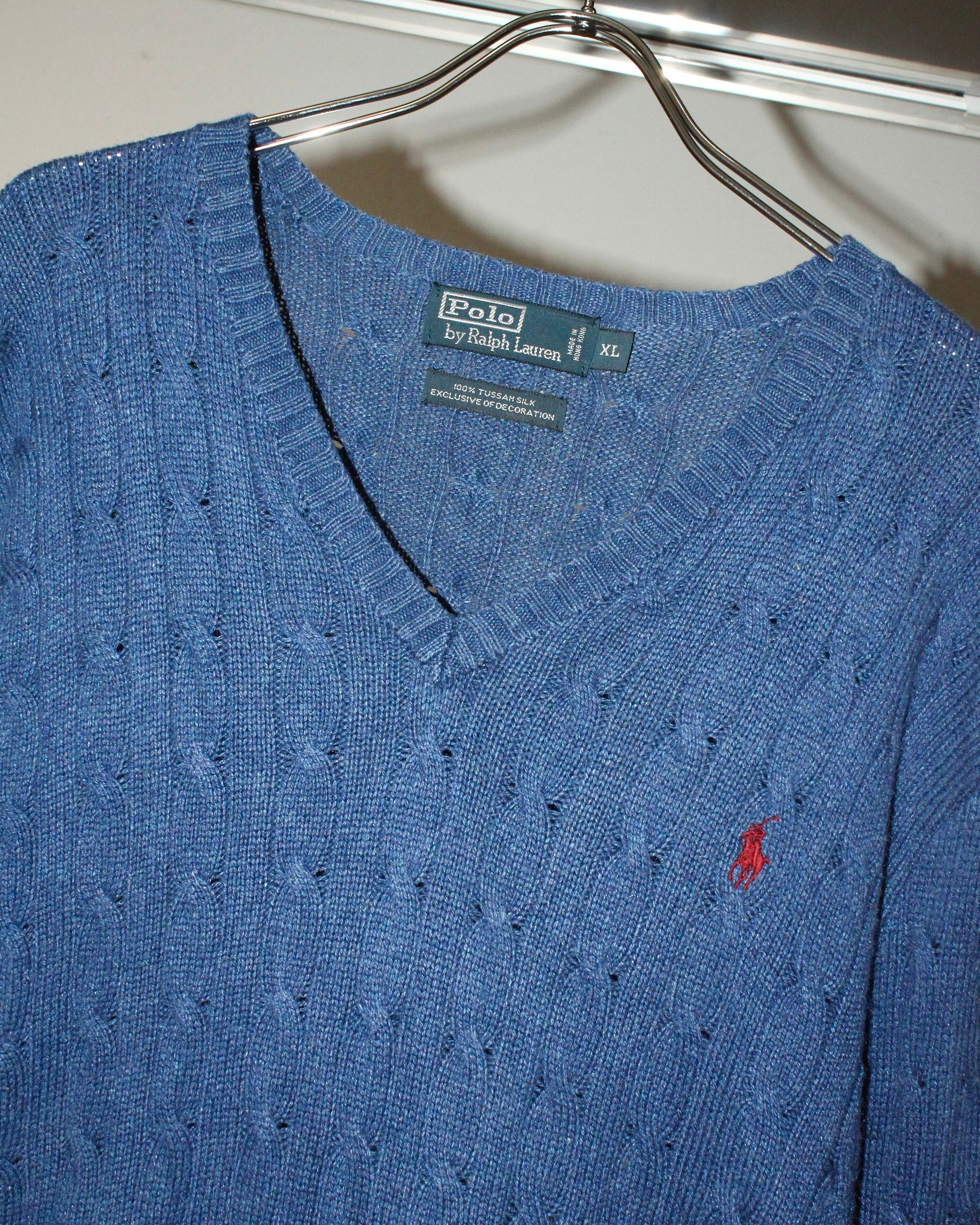 90s Ralph Lauren Cable Pattern V-Neck Silk Knit