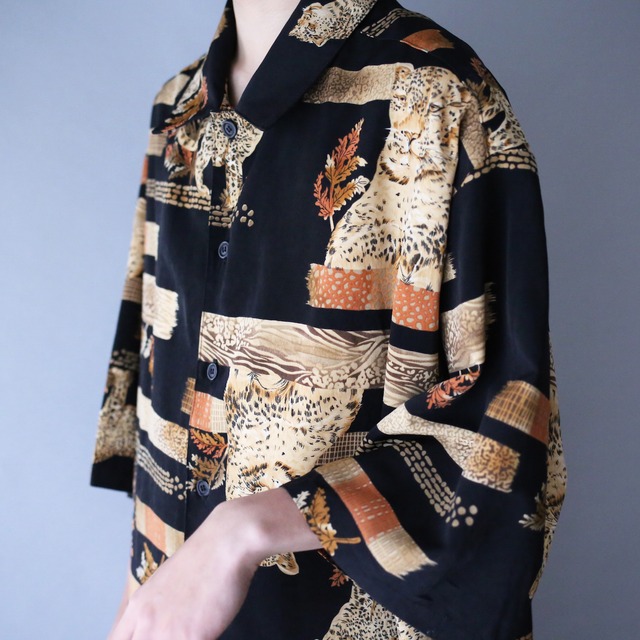 "豹" multi many pattern over silhouette h/s shirt