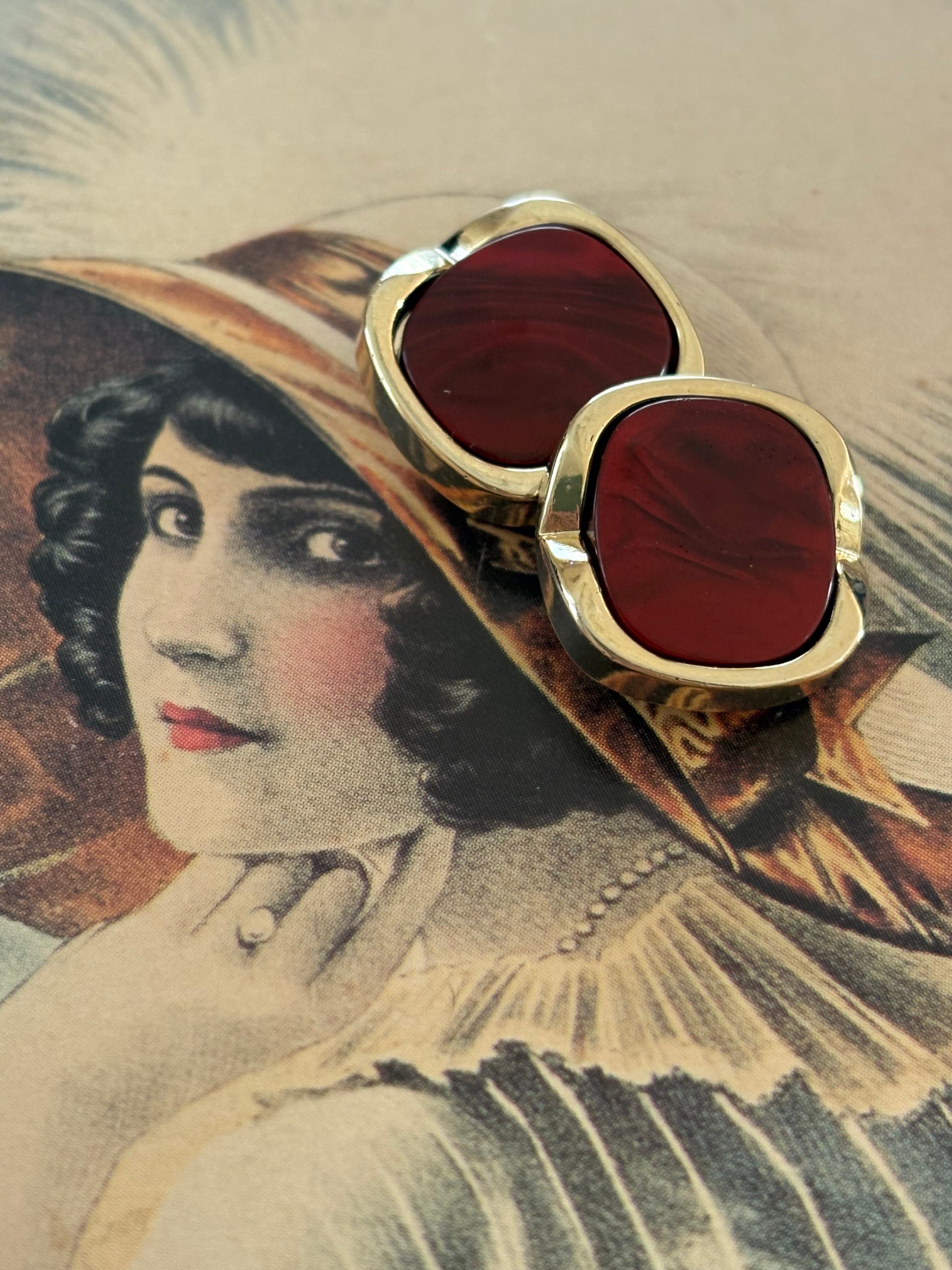 16mm Japanese ヴィンテージボタン レッド×ゴールド マーブル カボション アクセサリーパーツ デコレーション材