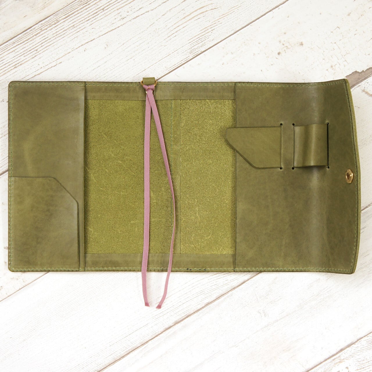 ご確認用 ヌメ革 リーフグリーン A6 手帳カバー ロールペンケース 牛革 本革 ご確認用 ヌメ革 リーフグリーン A6 手帳カバー ロールペン