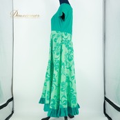 【美品 ハワイ製 フラダンス衣装】グリーン T&L MUUMUU FACTORY ワンピース ドレス 緑 ハイビスカス柄 花柄 フリル かわいい