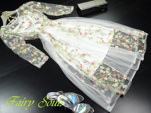 ★★送料無料★フリ－☆トレンド刺繍花柄チュ－ルワンピ－ス(OPN3227）