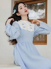 【0254】Frill Ribbon Neck Lolita Long Sleeve Dress