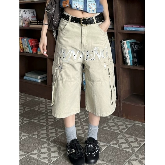 ロゴデザインクロップドバギーカーゴパンツ 2col R02460