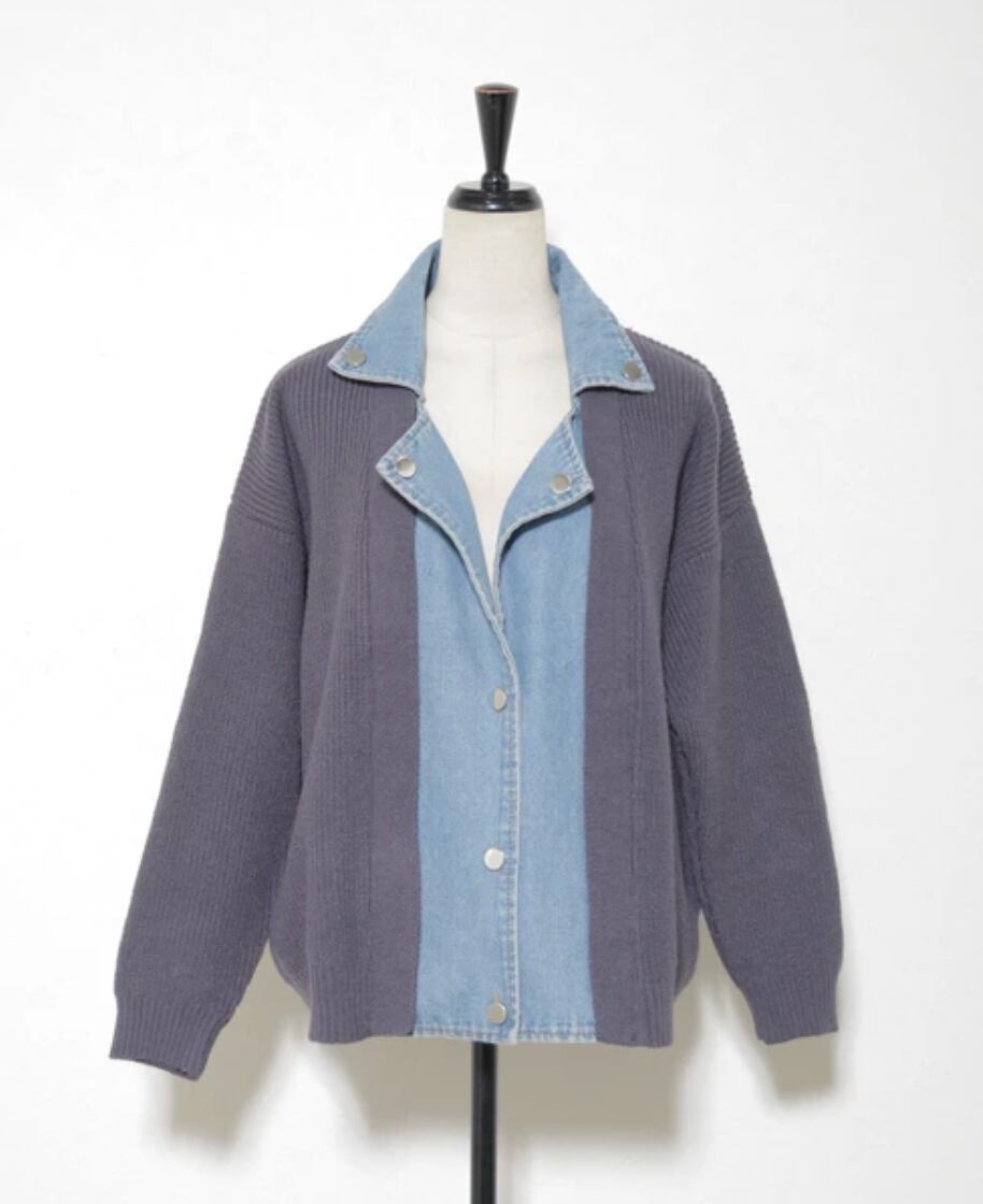 ナンバーミーTOKYO"DENIM DOCKING RIDERS CAREDIGAN"CHARCOAL
