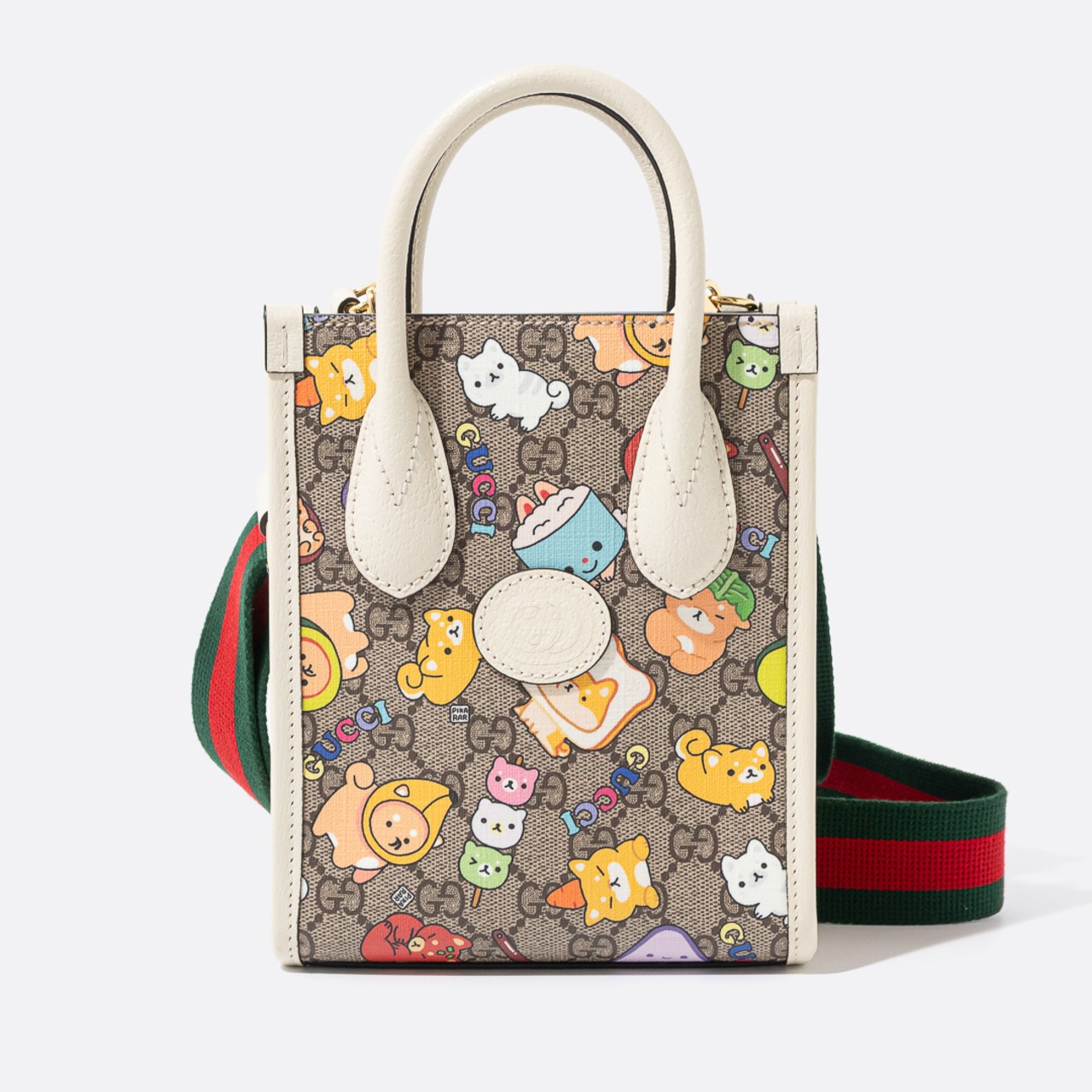 GUCCI x Pikarar アニマルプリント ミニ トートバッグ ホワイト