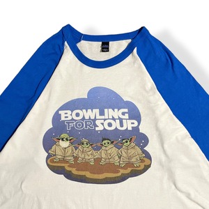 【TULTEX】メキシコ製 Bowling for Soup ボウリング・フォー・スープ  バンドTシャツ 七分袖 ロゴ プリント XXL ビッグサイズ オーバーサイズ ラグラン ラウンドカット ロンt バンt ロックt ベースボールTシャツ パンク ブルー US古着